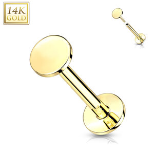 14K Gold Threadless Push-In Labret With Flat Round Top Dia 3mm