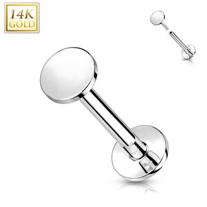 14K White Gold Threadless Push-In Labret With Flat Round Top Dia 3mm