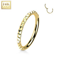 14K Gold Hinged Segment Hoop Ring with Side Facing Pyramid Cut Dia 1cm