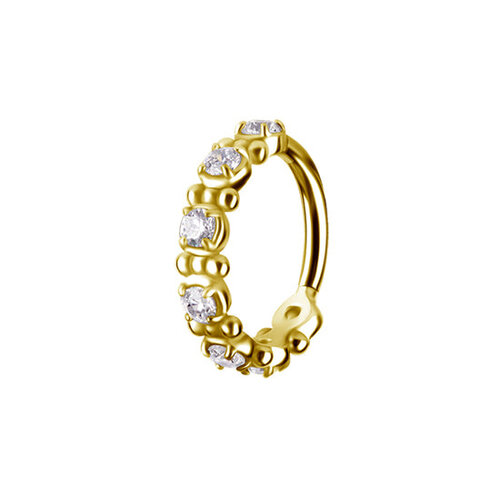 Nickel-Free Steel Click Ring – Gold Zirconia Dots