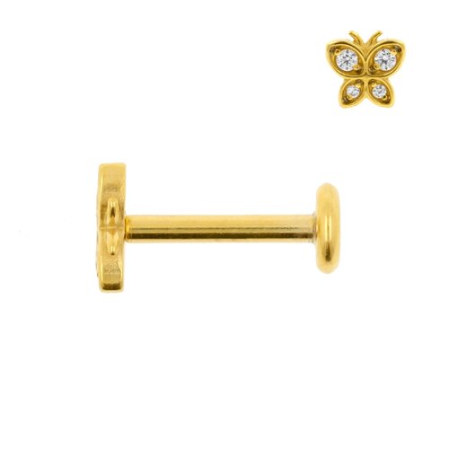 Surgical Steel Zirconia Labret Stud – Butterfly Gold
