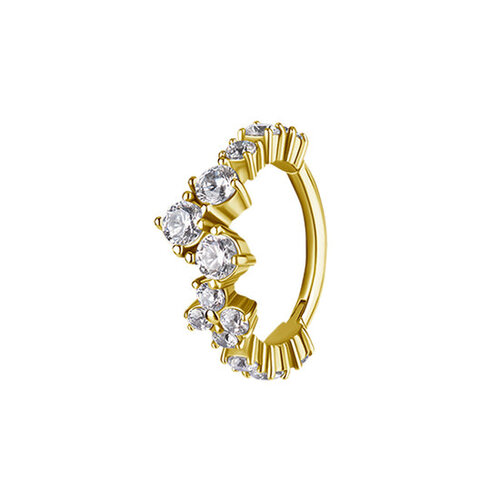 Nickel-Free Stainless Steel Click Ring - Zirconia Festive Gold Nickel-Free Stainless Steel Click Ring - Zirconia Festive Gold
