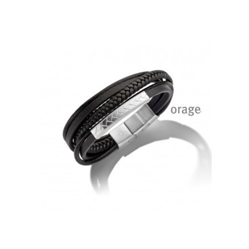 Orage A/2511/21 Armband heren leder zwart staal