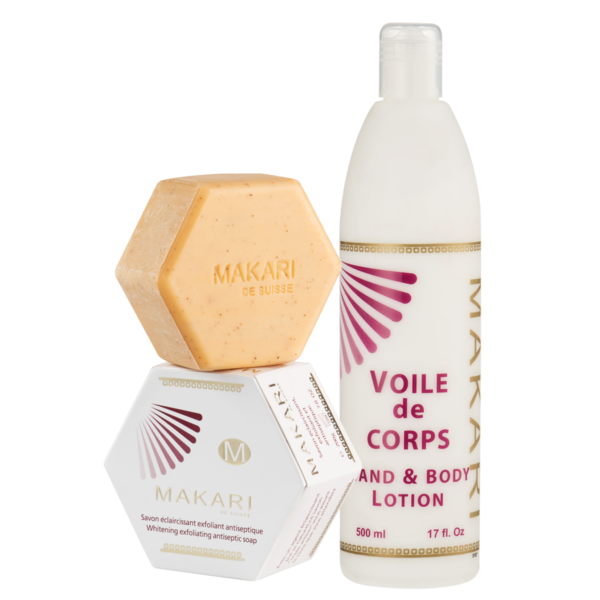 Makari Makari - Set van bodylotion en de Savon au Souffre zwavelzeep - Verwijdert onzuiverheden en verfrist de huid - Stralende en gezonde huid