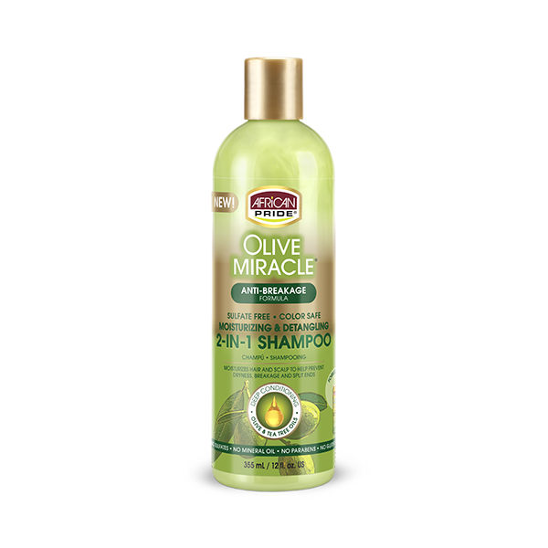 African Pride African Pride - 2-in-1 shampoo – Reinigt en hydrateert in een stap – Herstelt droog en beschadigd haar – Maakt het haar zacht en handelbaar – 355ml