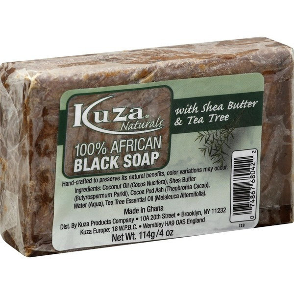 Kuza Kuza 100% African Black Soap with Shea Butter & Tea Tree (4oz)