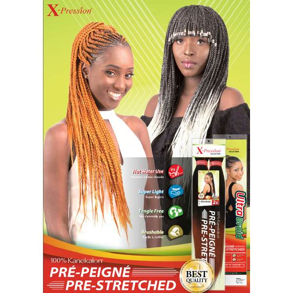 X-Pression 100% Kanekalon Pre-Stretched Synthetic Ultra Braid Hair – 2x 46 Inch, For Braiding Styles