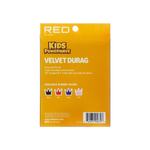Red by Kiss Red by Kiss - Kinder durag - Zachte velvet stof voor comfort - Ondersteunt 360-waves met compressie - Extra lange staarten voor stevige pasvorm