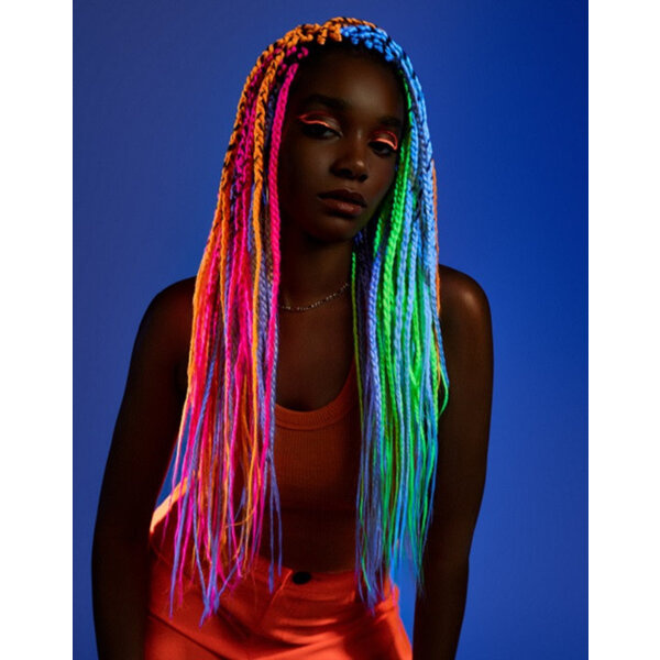 neon colored braids of fake hair