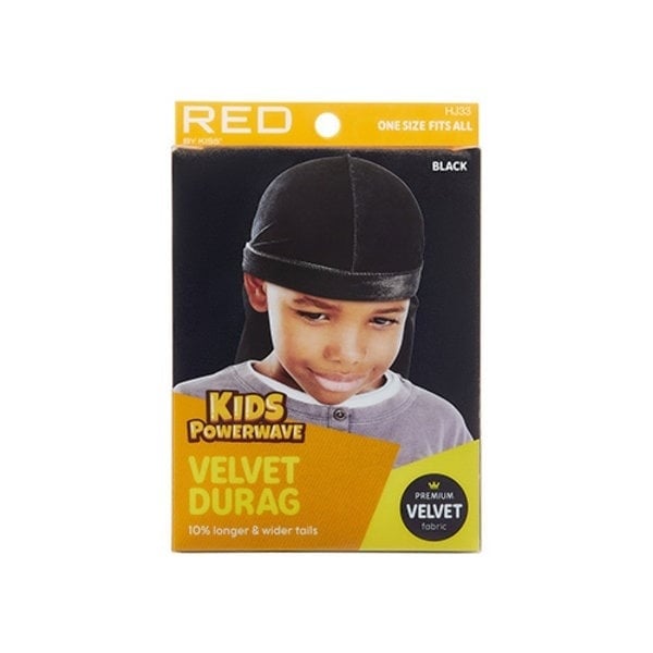 Red by Kiss Kids Power Wave Velvet Durag - Black (HJ33)