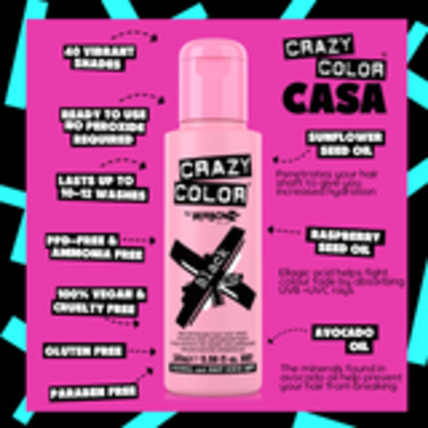 Crazy Color Crazy Color - Haarkleuring blauwzwart – Geeft intense, mysterieuze kleur – Vervaagt zonder uitgroei – Verzorgt met natuurlijke olien – 100ml