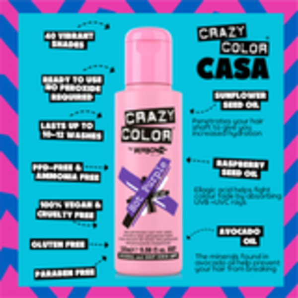 Crazy Color Crazy Color - Haarkleur creme - Hot Purple - Tijdelijke expressieve kleur - Verzorgt en geeft glans - 100ml