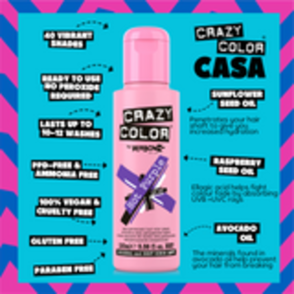 Crazy Color Crazy Color HOT PURPLE Semi-Permanent Bold Purple Hair Dye 100ml