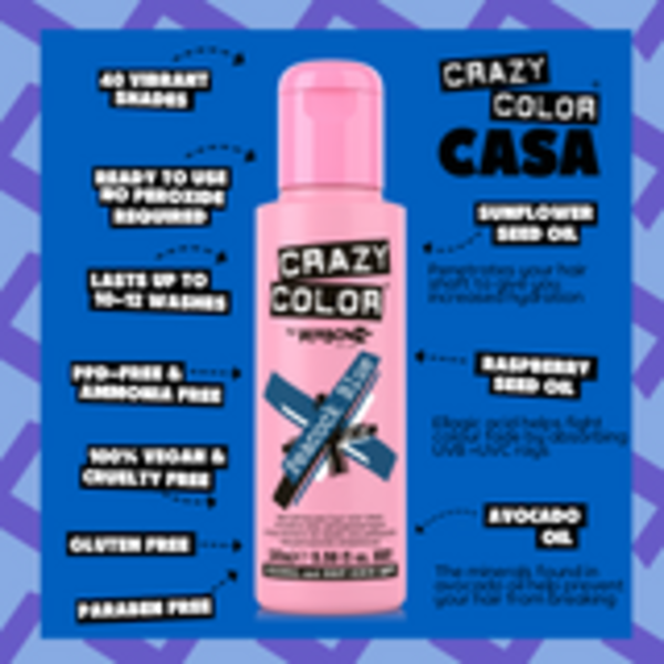 Crazy Color Crazy Color - Haarkleur Peacock Blue - Geeft intense teal tint - Voedt met natuurlijke oliën - Directe toepassing zonder developer - 100ml