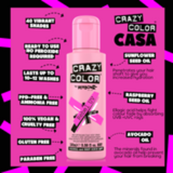 Crazy Color Crazy Color - Semi-permanente haarkleuring - UV-reactieve gloed - Eenvoudig aan te brengen - Neonroze - 100ml