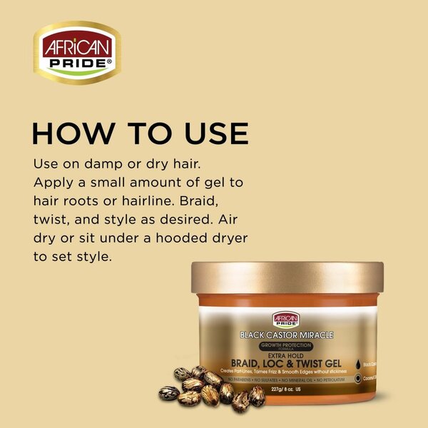 African Pride African Pride Black Castor Miracle Braid, Loc & Twist Gel 227g