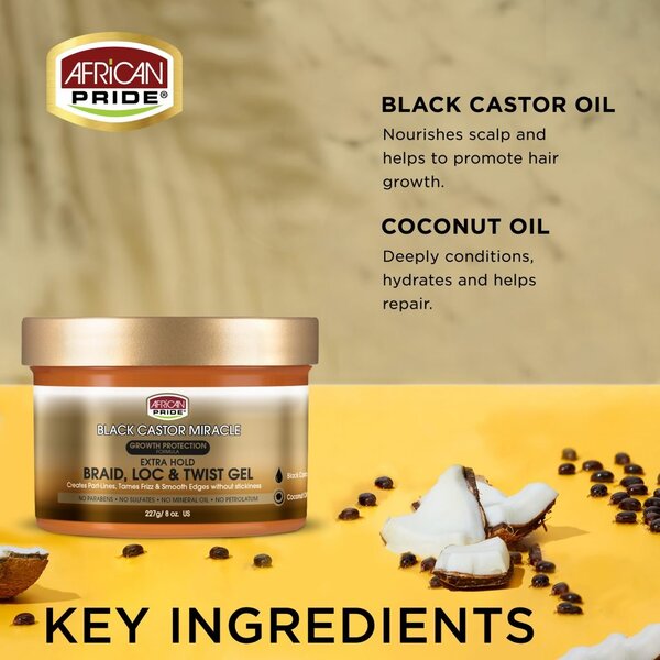 African Pride African Pride Black Castor Miracle Braid, Loc & Twist Gel 227g