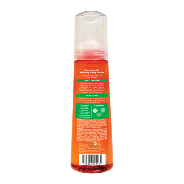 Cantu Cantu Avocado Hydrating Styling Mousse for Defined, Crunch-Free Curls 248ml
