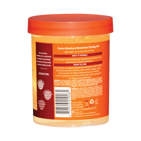 Cantu Cantu Moisture Retention Styling Gel with Flaxseed, Olive Oil & Shea Butter – Flexible Hold Without Flakes 524g