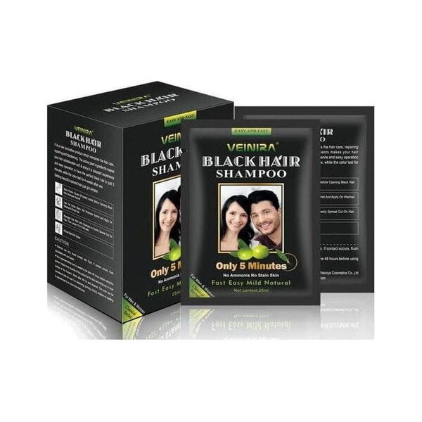 Veinira Veinira Natural Black Hair Dye Shampoo – Ammonia-Free, Herbal Formula, Fast Coloring in 5 Minutes – 10 Sachets