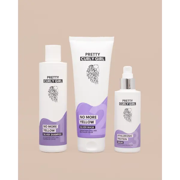 Pretty Curly Girl Pretty Curly Girl Blond Line Bundle Set – Silver Shampoo, Silver Mask & Hyaluronic Protein Serum