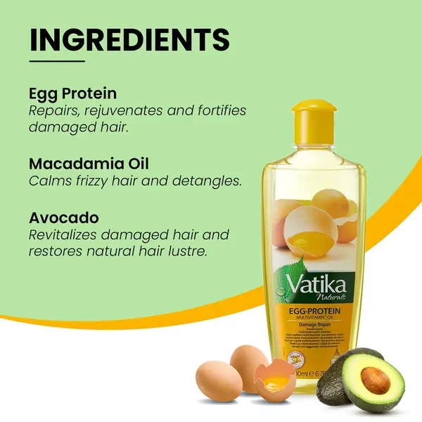 Dabur Vatika Vatika Naturals Multivitamin Egg Protein Haarolie voor sterker en glanzend haar 200ml