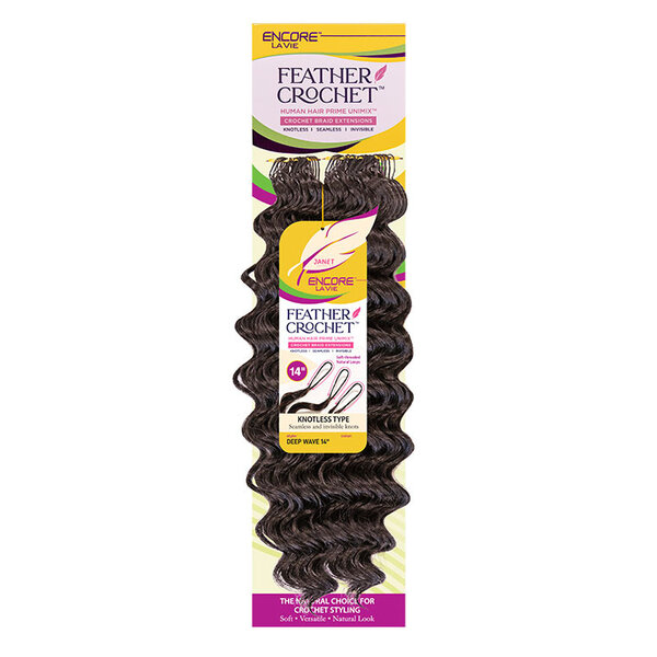 Janet Collection Janet Collection Encore Lavie Feather Crochet Deep Wave 14 inch – Human Hair Prime Unimix™ | Knotless Design | Curl & Straighten Friendly