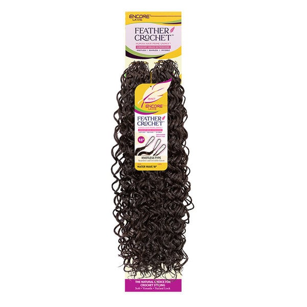 Janet Collection Janet Collection Encore Lavie Feather Crochet Water Wave 18 inch – Human Hair Prime Unimix™ | Knotless Design | Effortless Waves, Maximum Length