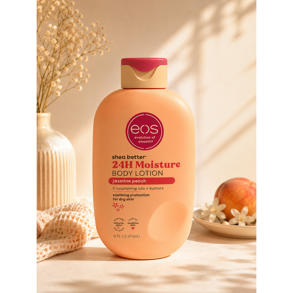 EOS – Evolution of Smooth EOS Shea Better 24H Moisture Body Lotion Jasmine Peach – Hydrating Body Lotion with Shea Butter & 7 Nourishing Oils (473ml)