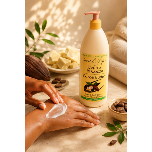 Secret d'Afrique Secret d'Afrique Cocoa Butter Lotion Family Size – Voedende Bodylotion met Cacaoboter voor een Zachte & Gehydrateerde Huid (1 Liter