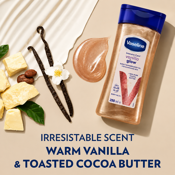 Vaseline® Vaseline Vanilla Glow Sunlit Shimmer Body Oil – Hydrating Body Oil with Golden Shimmer & Vanilla Scent (200ml)