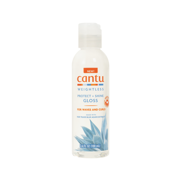 Cantu Cantu Weightless Protect + Shine Gloss – Lightweight Hair Gloss with Blue Agave, UV & Heat Protection for Waves & Curls