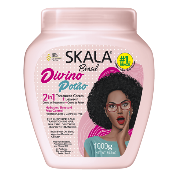 Skala Skala Divino Potão 2-in-1 Hair Treatment Cream met Castorolie, Arganolie, Plantaardige Keratine & Collageen voor Krullen 3A-4C 1000g