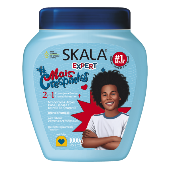Skala Skala #Mais Crespinhos 2-in-1 Hair Treatment Cream with Argan, Coconut & Linseed Oils for Kids’ Coily Hair 4A-4C 1000g