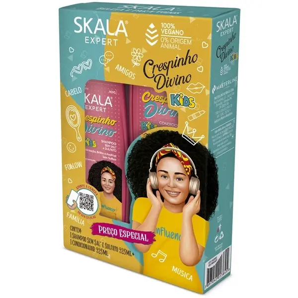 Skala Skala Expert Crespinho Divino Kids Shampoo & Conditioner Set with Coconut Oil, Linseed Oil, Panthenol & Vitamin E for Kids’ Curls 2 x 325ml