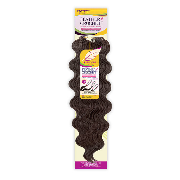 Janet Collection Janet Collection Encore Lavie Feather Crochet Human Hair Prime Unimix Knotless Body Wave Crochet Extensions 18"