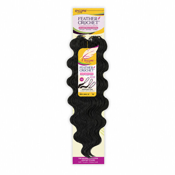 Janet Collection Janet Collection Encore Lavie Feather Crochet Human Hair Prime Unimix Knotless Body Wave Crochet Extensions 18"