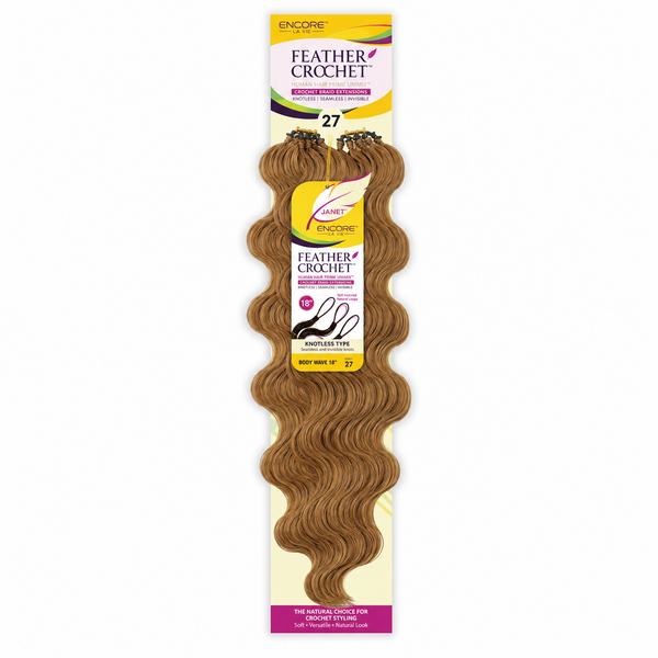Janet Collection Janet Collection Encore Lavie Feather Crochet Human Hair Prime Unimix Knotless Body Wave Crochet Extensions 18"