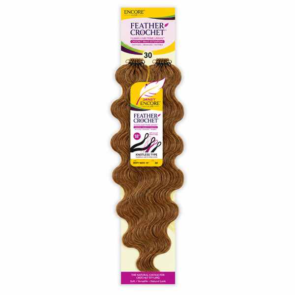 Janet Collection Janet Collection Encore Lavie Feather Crochet Human Hair Prime Unimix Knotless Body Wave Crochet Extensions 18"