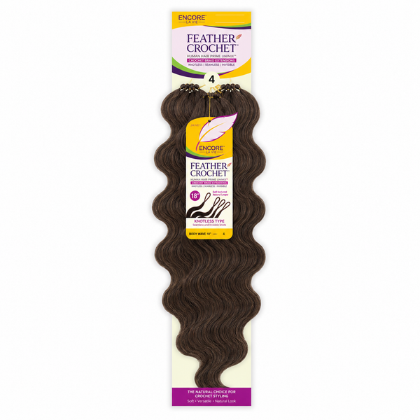 Janet Collection Janet Collection Encore Lavie Feather Crochet Human Hair Prime Unimix Knotless Body Wave Crochet Extensions 18"