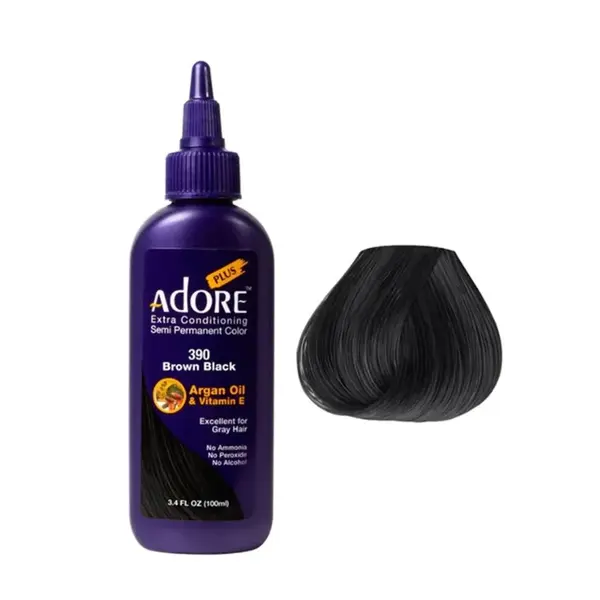 Adore Adore Semi Permanent Hair Color – Ammonia-Free Semi-Permanent Hair Dye 118ml  390 brown black
