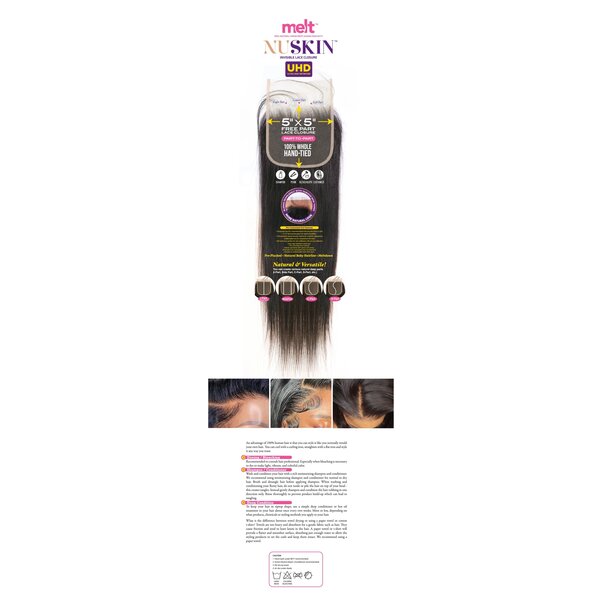Janet Collection Janet Collection MELT 5×5 NuSkin UHD Lace Closure Straight 10 inch – 100% Virgin Remy Human Hair | Invisible UHD Lace | Pre-Plucked Hairline
