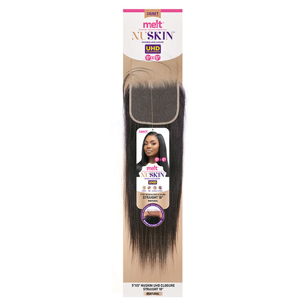 Janet Collection Janet Collection MELT 5×5 NuSkin UHD Lace Closure Straight 10 inch – 100% Virgin Remy Human Hair | Invisible UHD Lace | Pre-Plucked Hairline