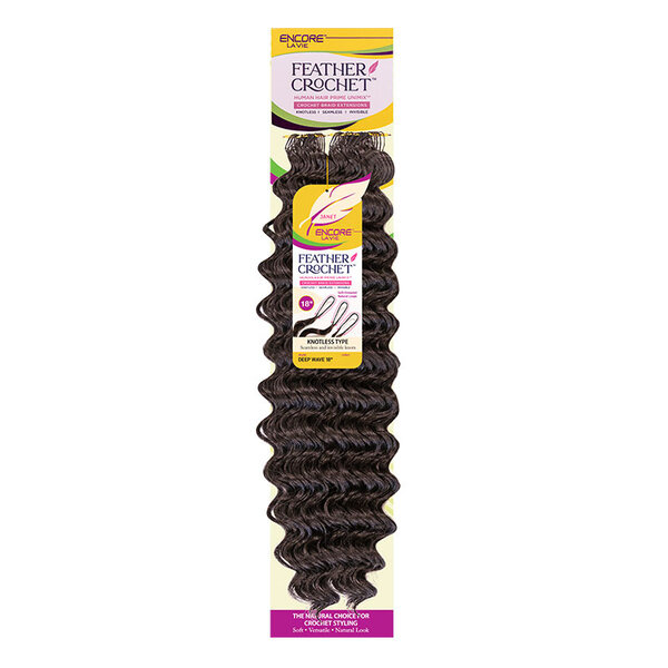 Janet Collection Janet Collection Encore Lavie Feather Crochet Deep Wave 18 inch – Human Hair Prime Unimix™ | Knotless Design | Curl & Straighten Friendly up to 93°C