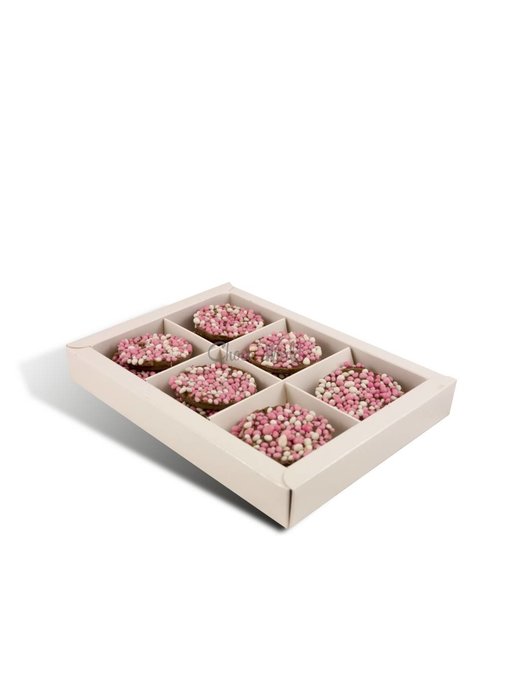 Chocolaterie Vink Geboorte flikken met roze muisjes