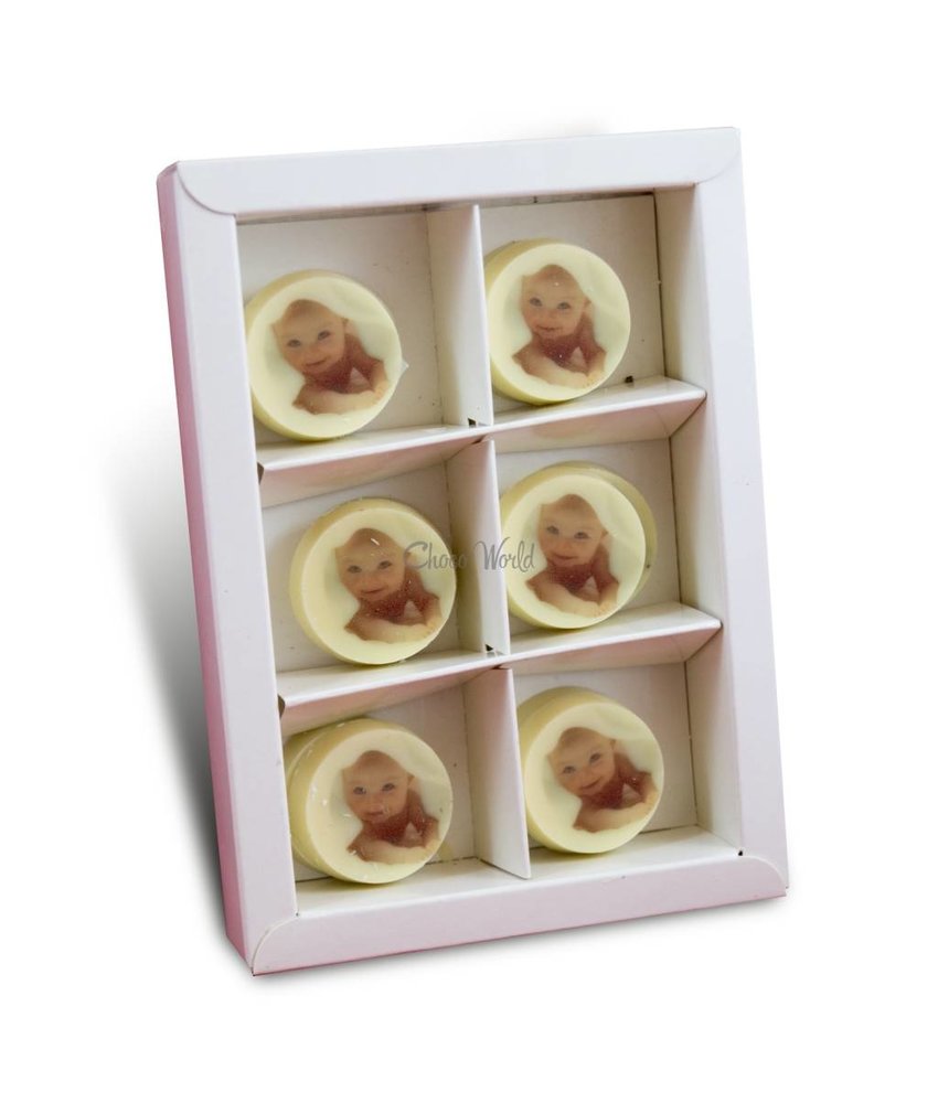Chocolaterie Vink Geboortemunten Wit met Foto