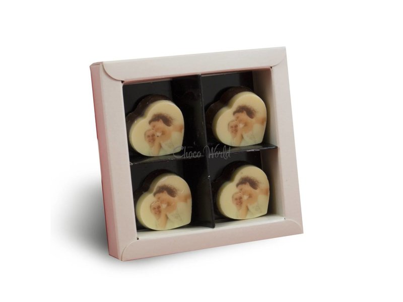 Chocolaterie Vink Bonbon Hartje Melk met Foto/Logo 4 stuks