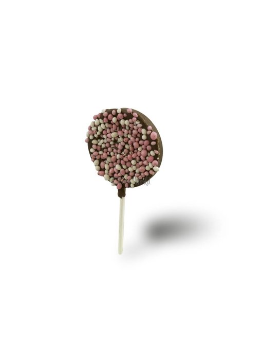 Chocolaterie Vink Geboorte chocolade lolly's met roze muisjes