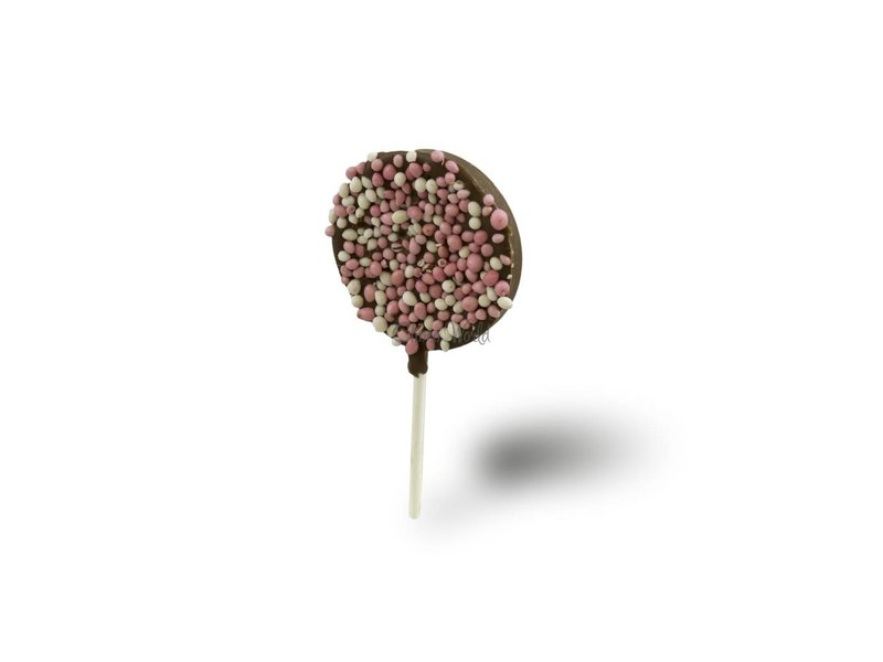 Chocolaterie Vink Geboorte chocolade lolly's met roze muisjes