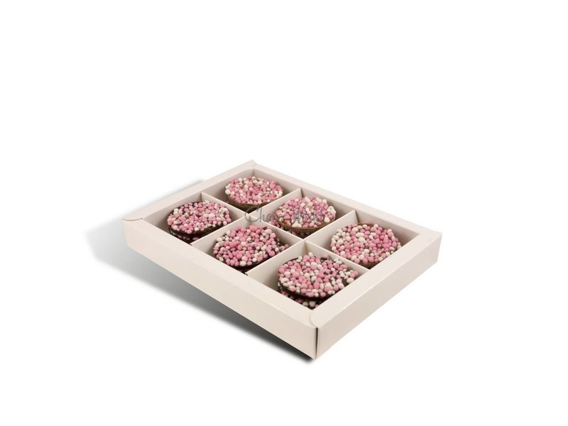 Chocolaterie Vink Geboorte flikken  met roze muisjes